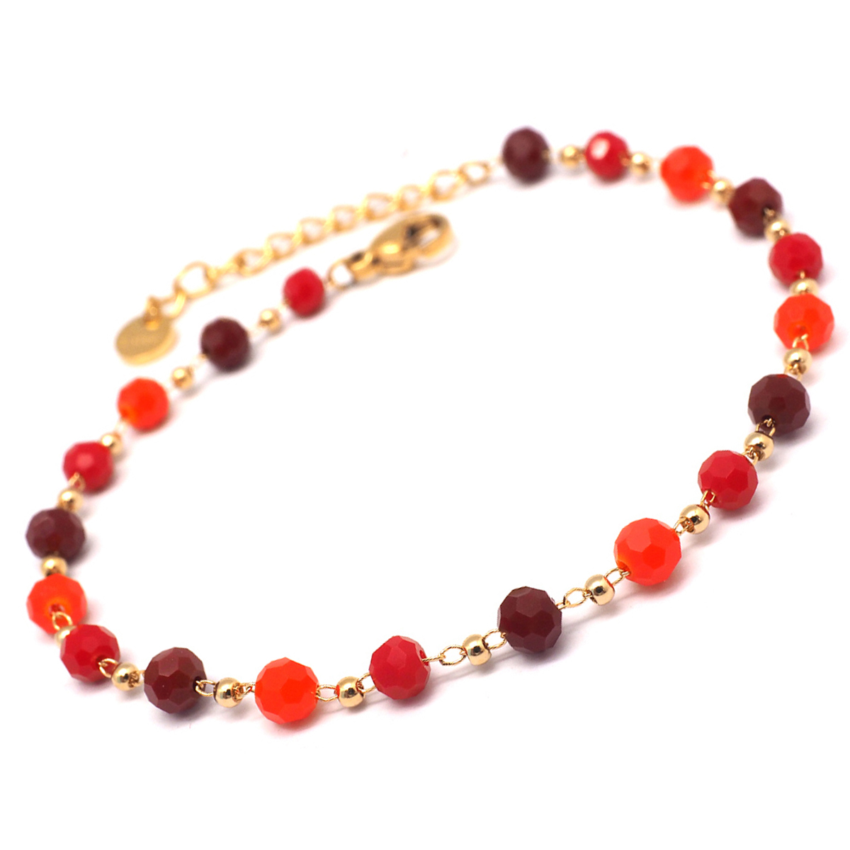 Bracelet créateur Acier \'Boho\' rouge doré - 4 mm - [Q2440]