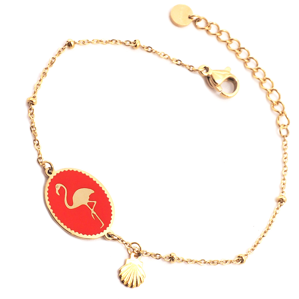Bracelet créateur Acier \'Flamant Rose\' orange doré - 15x12 mm - [Q2491]