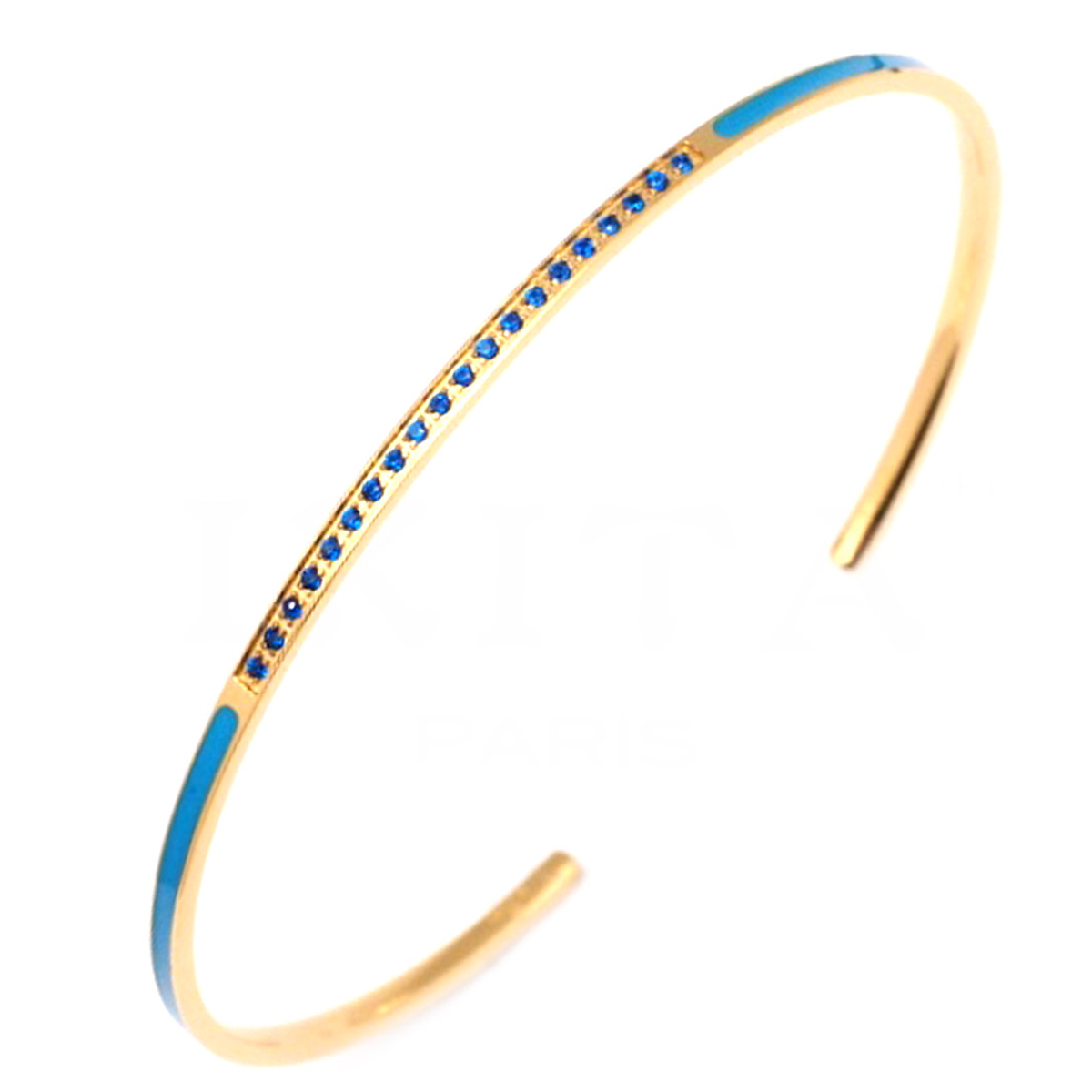 Bracelet créateur Acier \'Boho\' bleu doré - 58 mm, 2 mm - [Q2559]