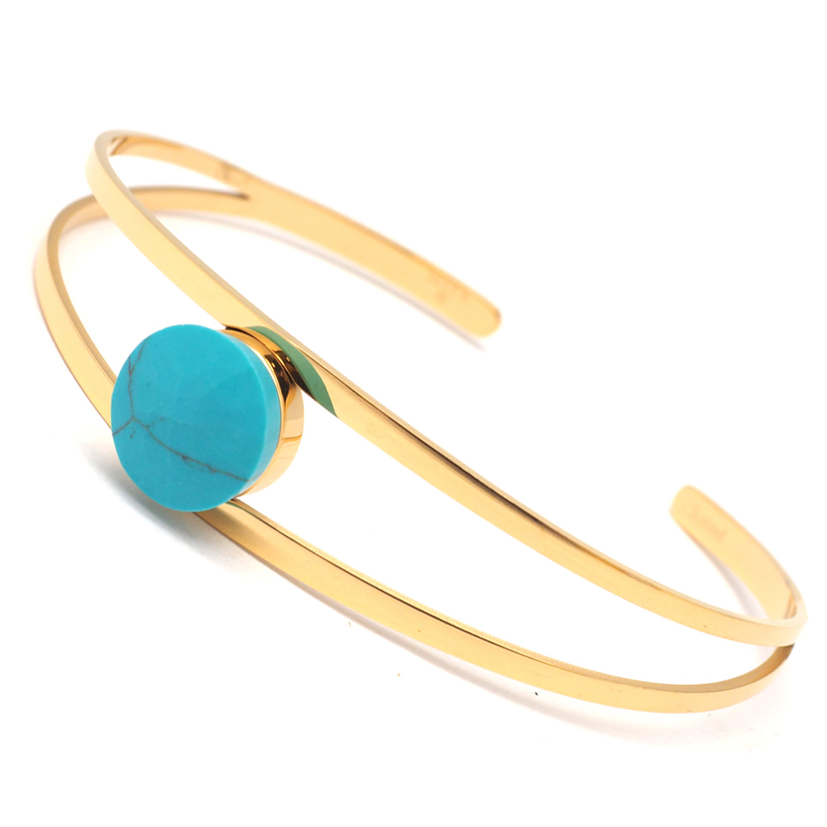 Bracelet créateur Acier \'Boho\' turquoise doré - 65 mm, 12 mm - [Q2560]