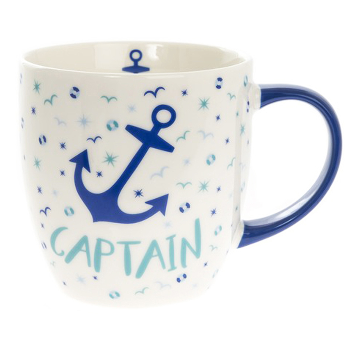 Mug porcelaine \'Captain\' blanc bleu (ancre marine) - 95x90 mm - [Q2789]