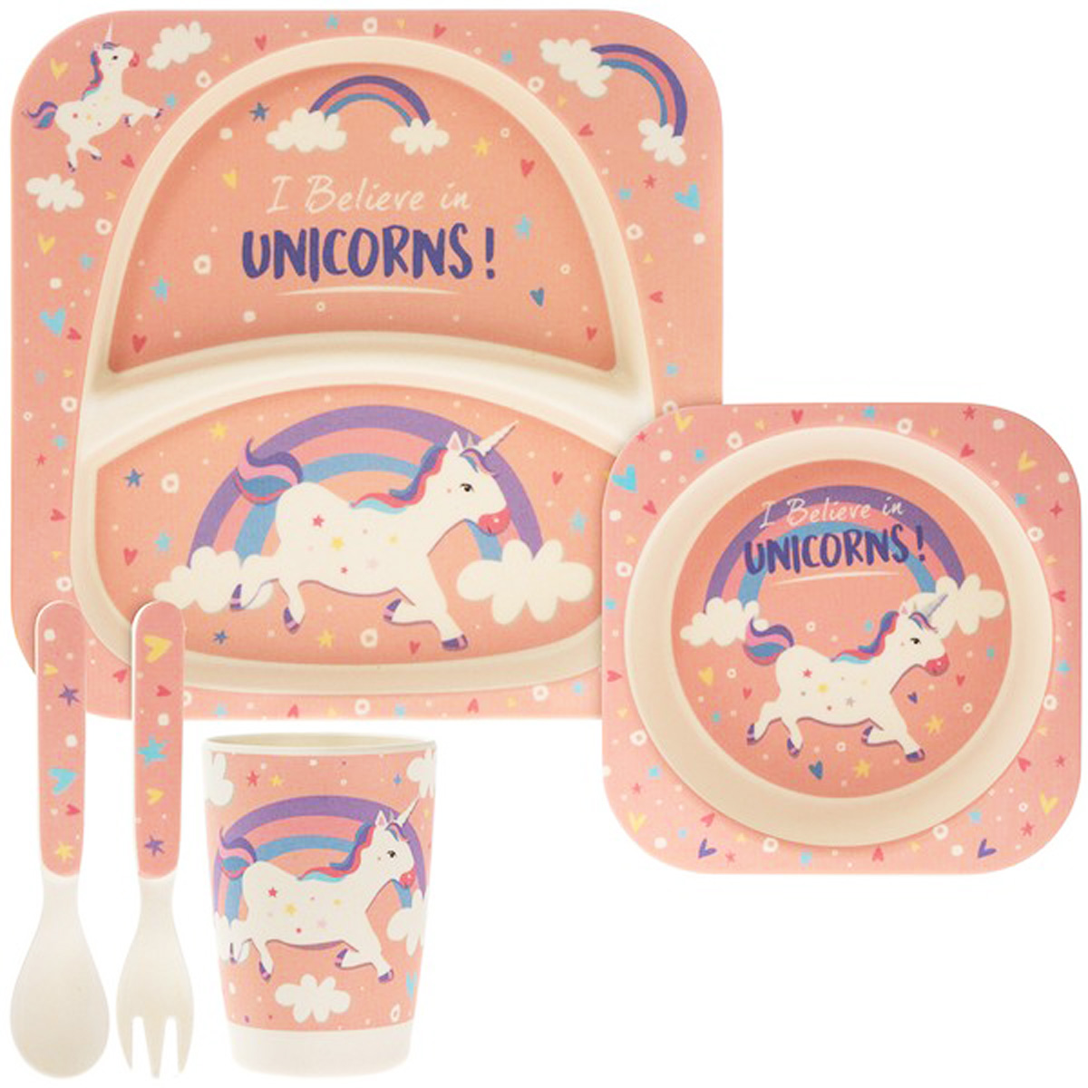 Set repas enfant bambou \'Licorne My Unicorn\' (I believe in Unicorns) - (5 pièces) - [Q2794]