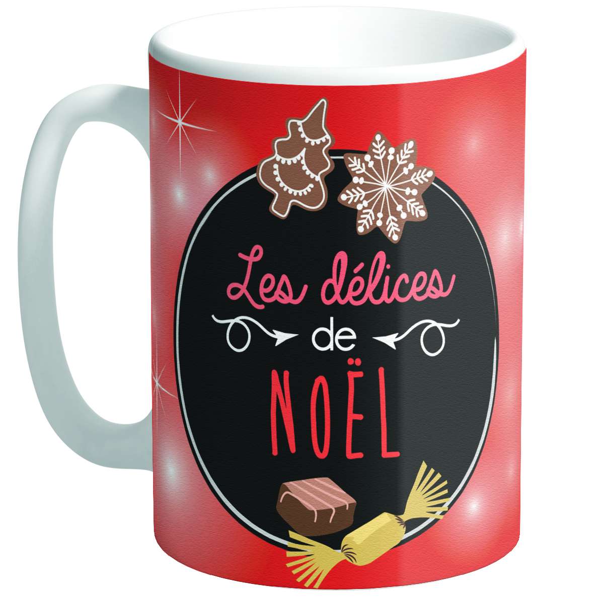 Grand mug céramique \'Les Délices de Noël\' rouge (Made in France) - hauteur 117 cm diamètre 85 cm - [Q3354]