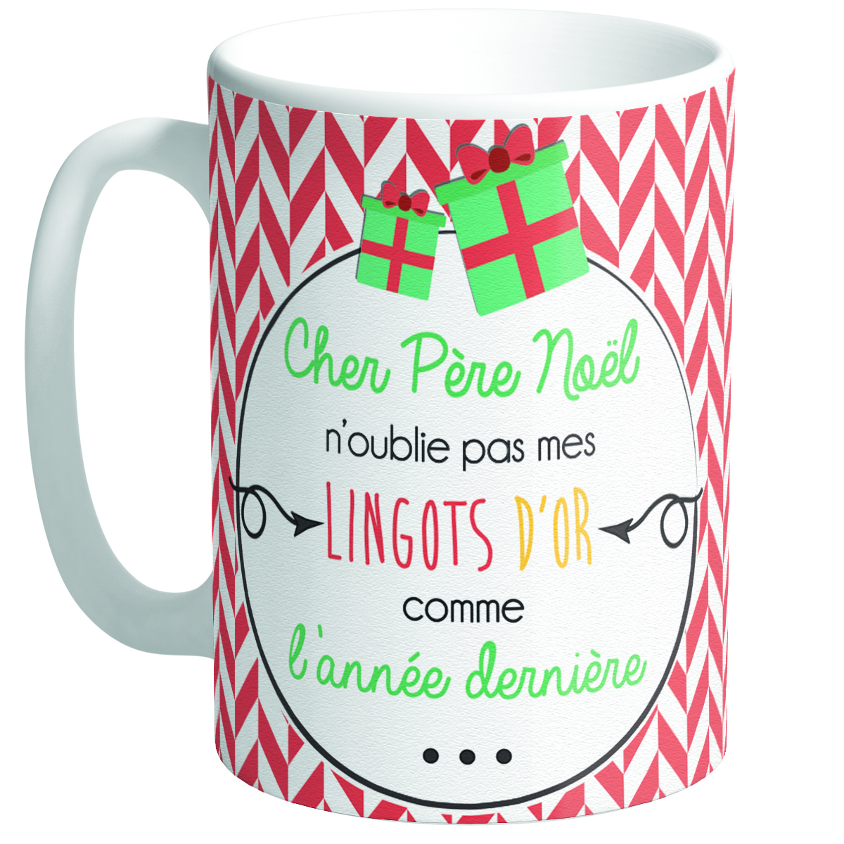 Grand mug céramique \'Messages Noël\' vert rouge (Cher Père Noël)  - [Q3357]