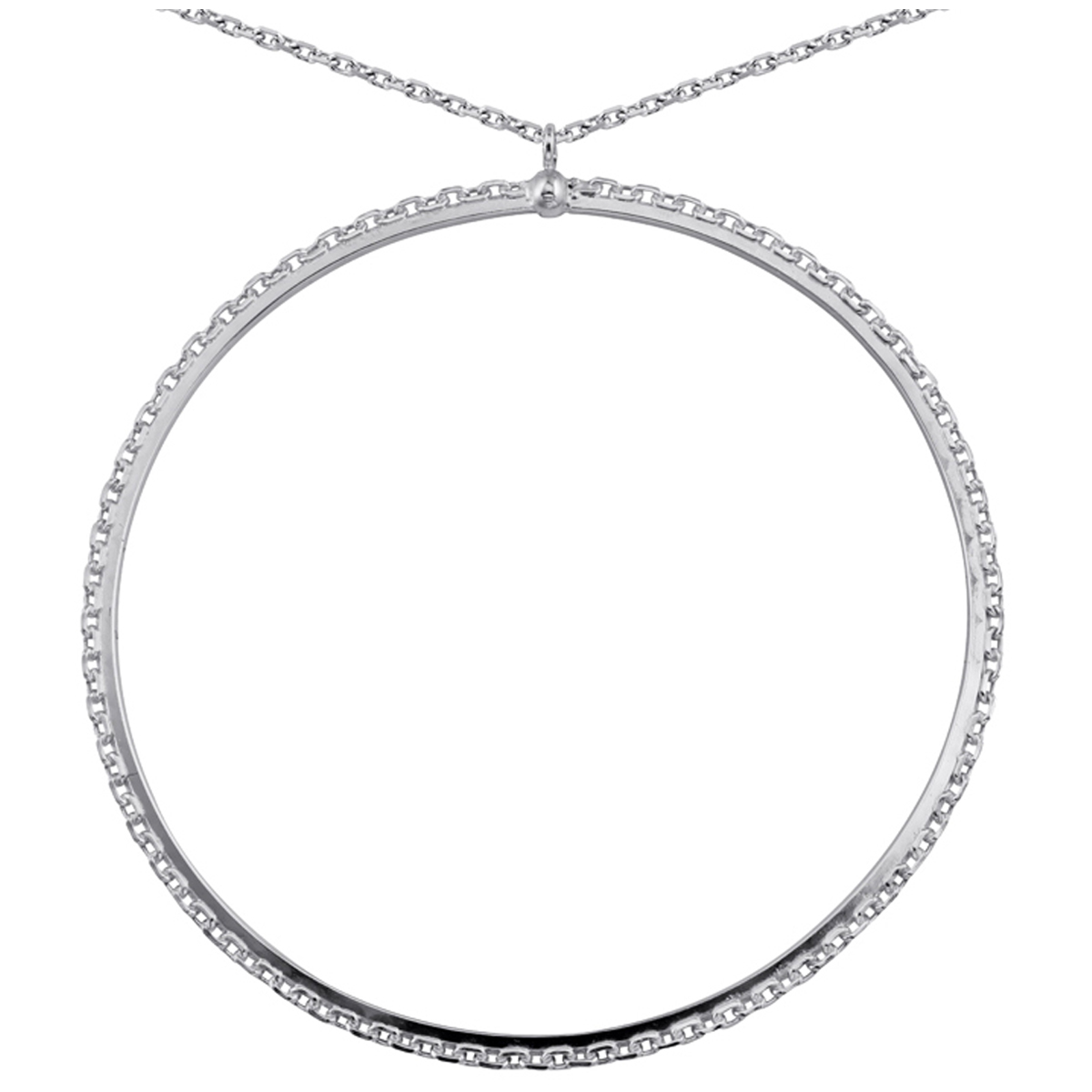 Collier sautoir plaqué argent \'Chorégraphie\' argenté (rhodié) - 75 cm, 5 cm (cercle) - [Q3586]