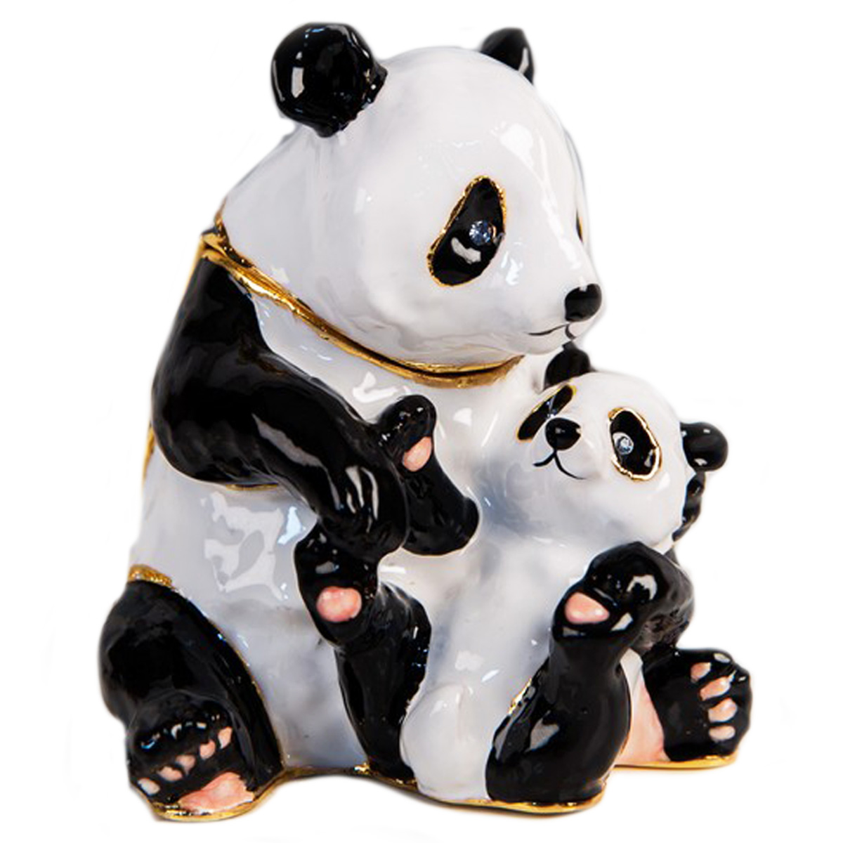 Coffret à Bijoux \'Famille Panda\' blanc noir - 70x60 mm - [Q3858]