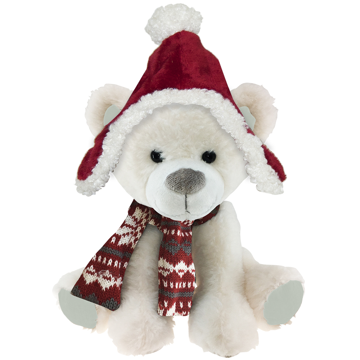 Peluche design \'Teddy Bear\' blanc bonnet rouge - 45 cm - [Q3903]