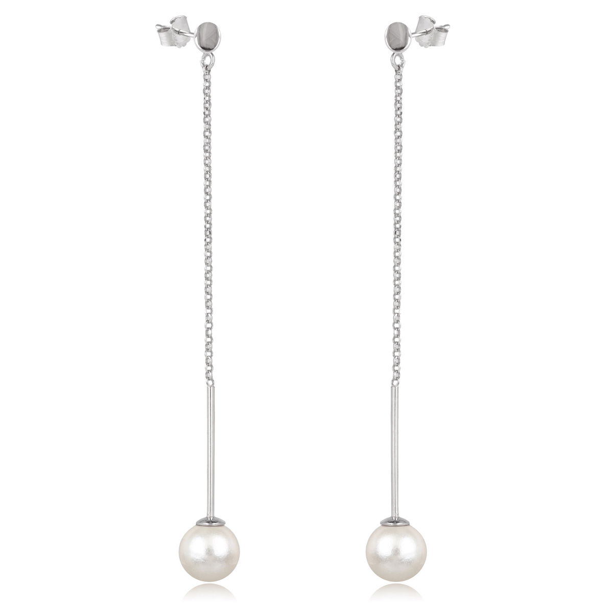 Boucles argent \'Perla\' ivoire argenté (rhodié) - 90x10 mm - [Q4594]
