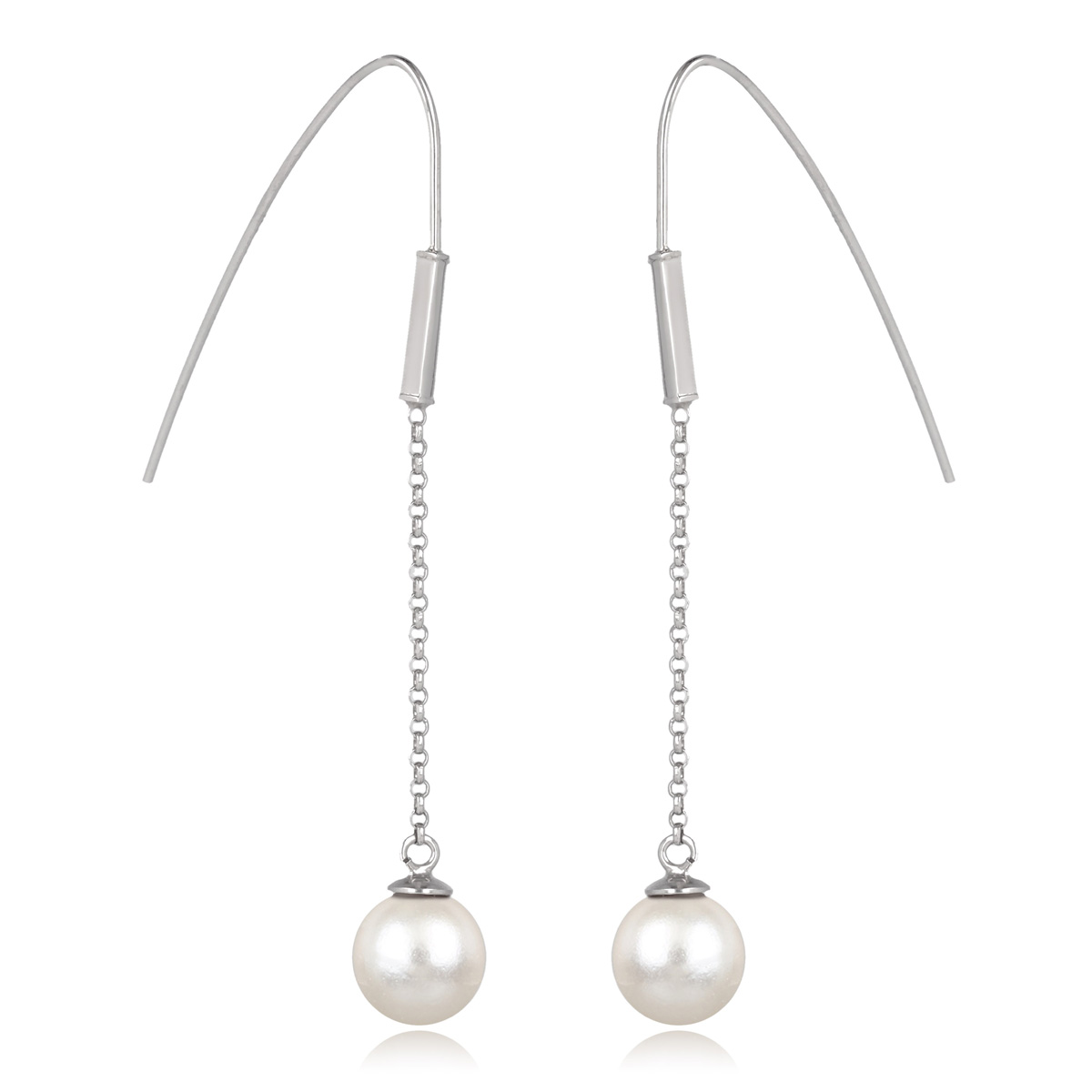 Boucles argent \'Perla\' ivoire argenté (rhodié) - 70x10 mm - [Q4595]