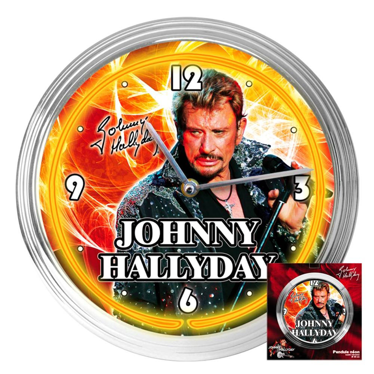 Horloge Murale Néon \'Johnny Hallyday\' jaune (rock-star) - 37x7 cm - [Q5575]