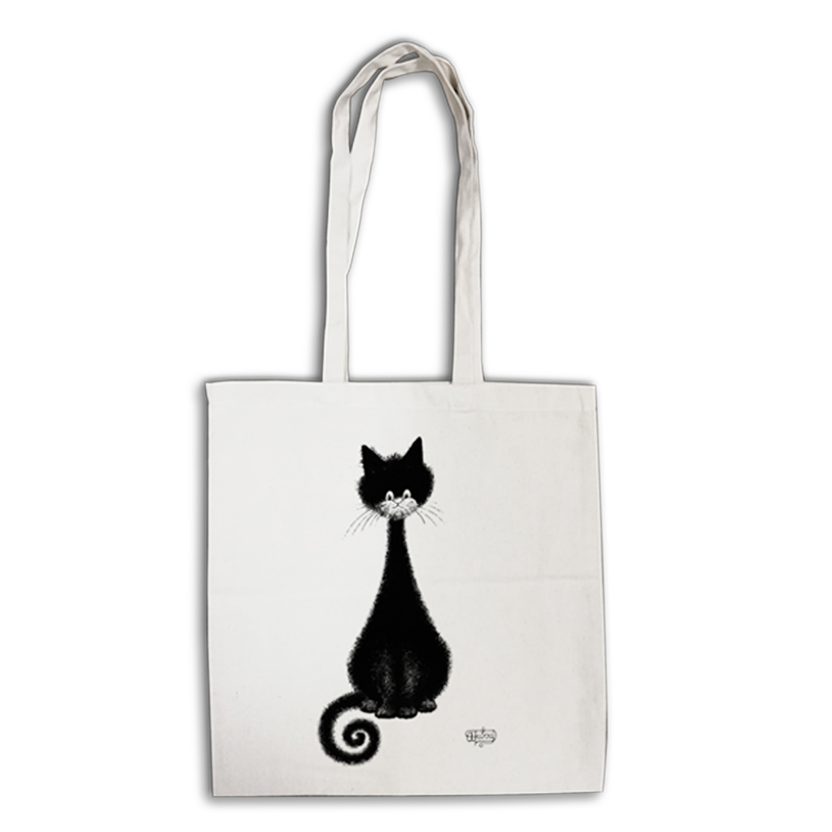 Tote bag \'Chats Dubout\' écru noir (chat spirale) - 41x39 cm - [Q6332]