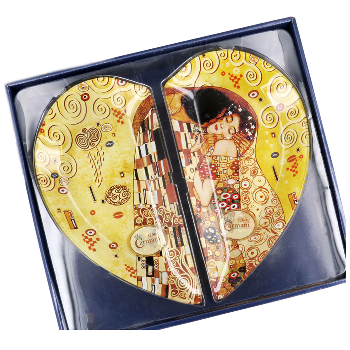 Set de 2 plateaux coupelles verre \'Gustav Klimt\' (le baiser) - 24x14 cm chacun - [Q6441]
