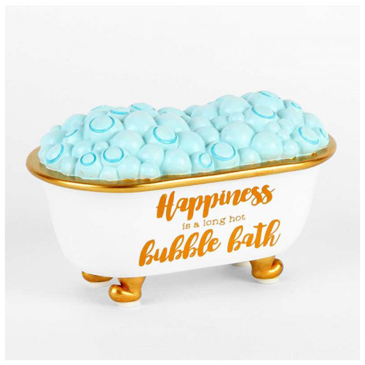 Tirelire créateur \'Happiness is a long hot Bubble Bath\' bleu blanc doré - 15x85x8 cm - [Q6494]