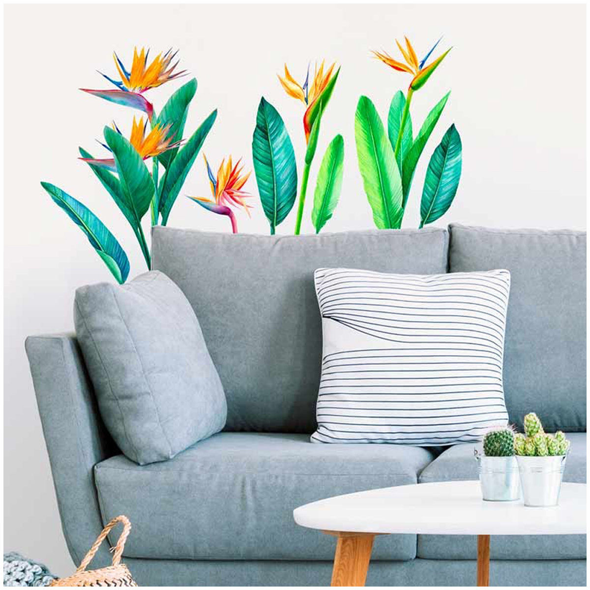 Planche de stickers \'Jungle Tropical\' vert (fleur tropicale) - 50x70 cm - [Q6509]