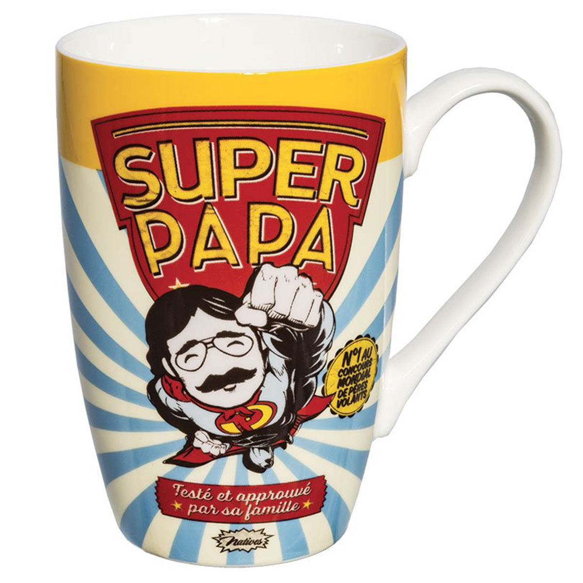 Grand mug porcelaine \'French Vintage\' (Super Papa) - 13x85 cm (46cl) - [Q7150]