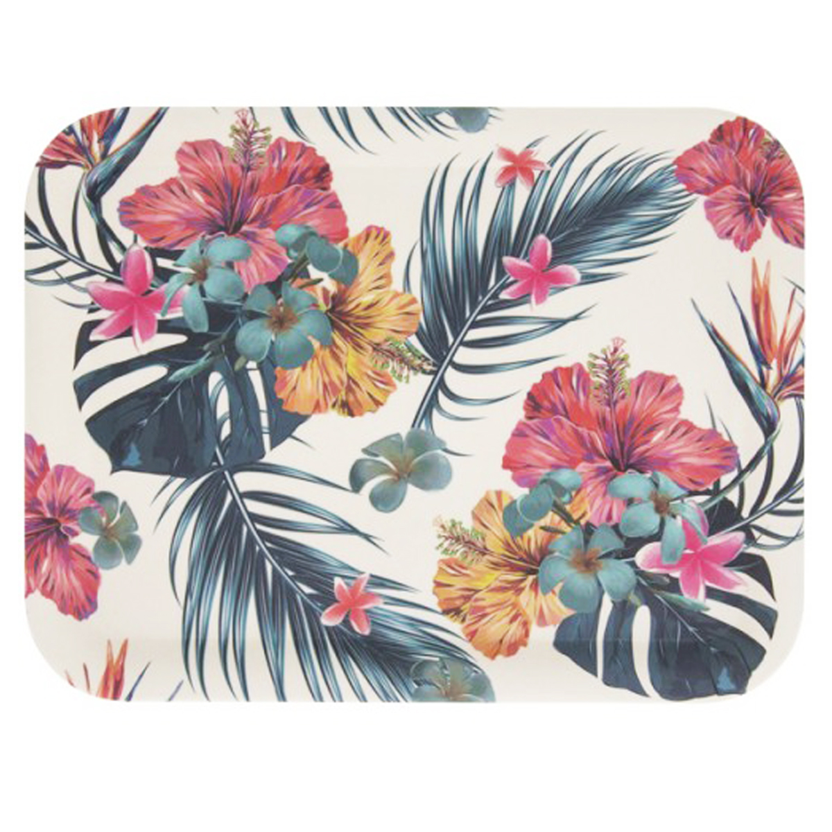 Plateau bambou \'Tropical\' multicolore - 33x26 cm - [Q7398]