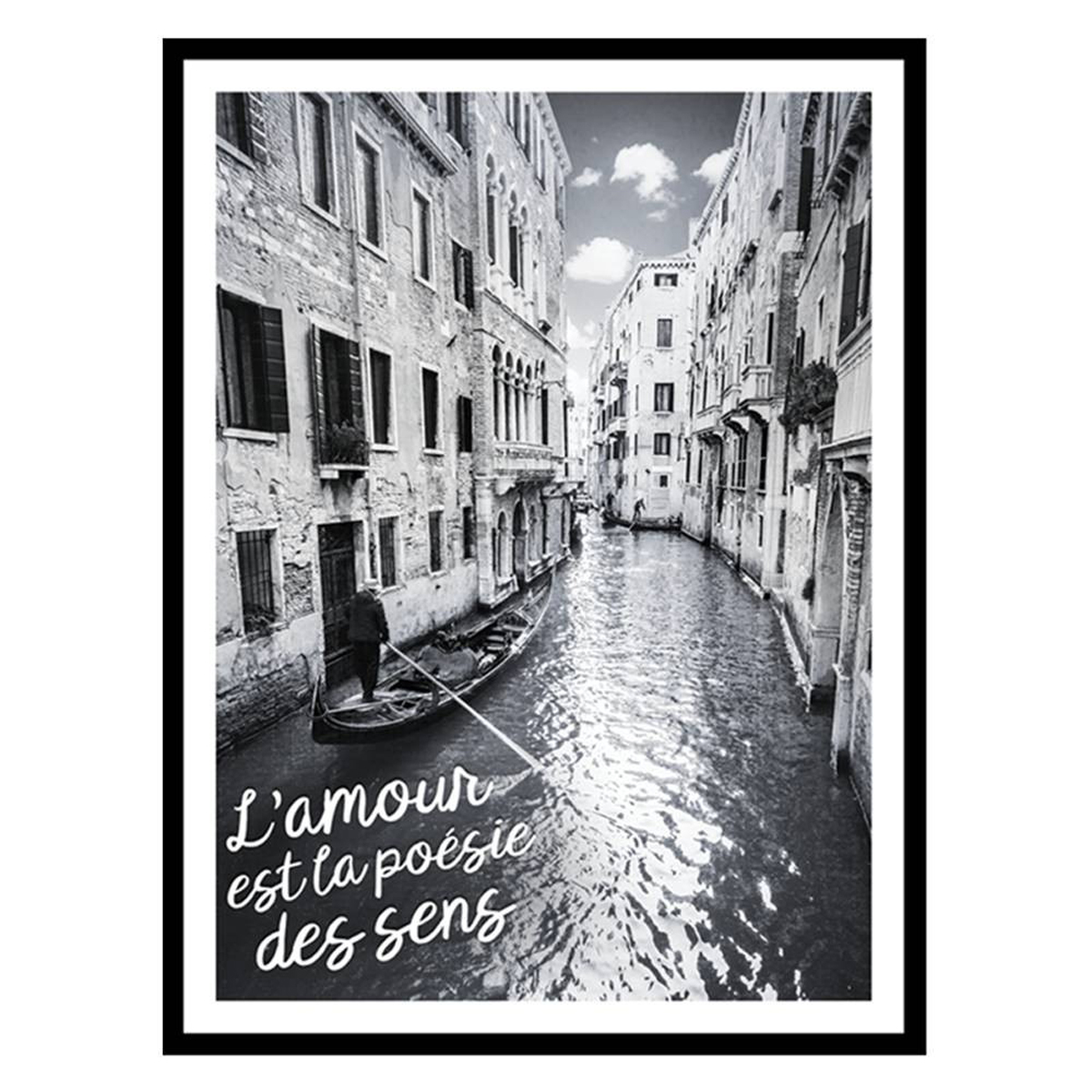 Toile noir & blanc \'Citations\' (Venise - L\'Amour est la poésie des sens) - 40x60 cm - [Q7685]