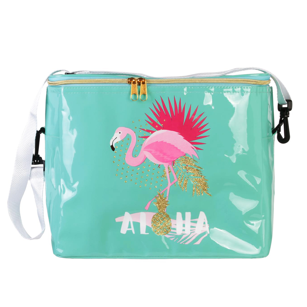 Sac isotherme \'Tropical\' turquoise (flamant rose) - 30x27x17 cm (135L) - [Q8111]