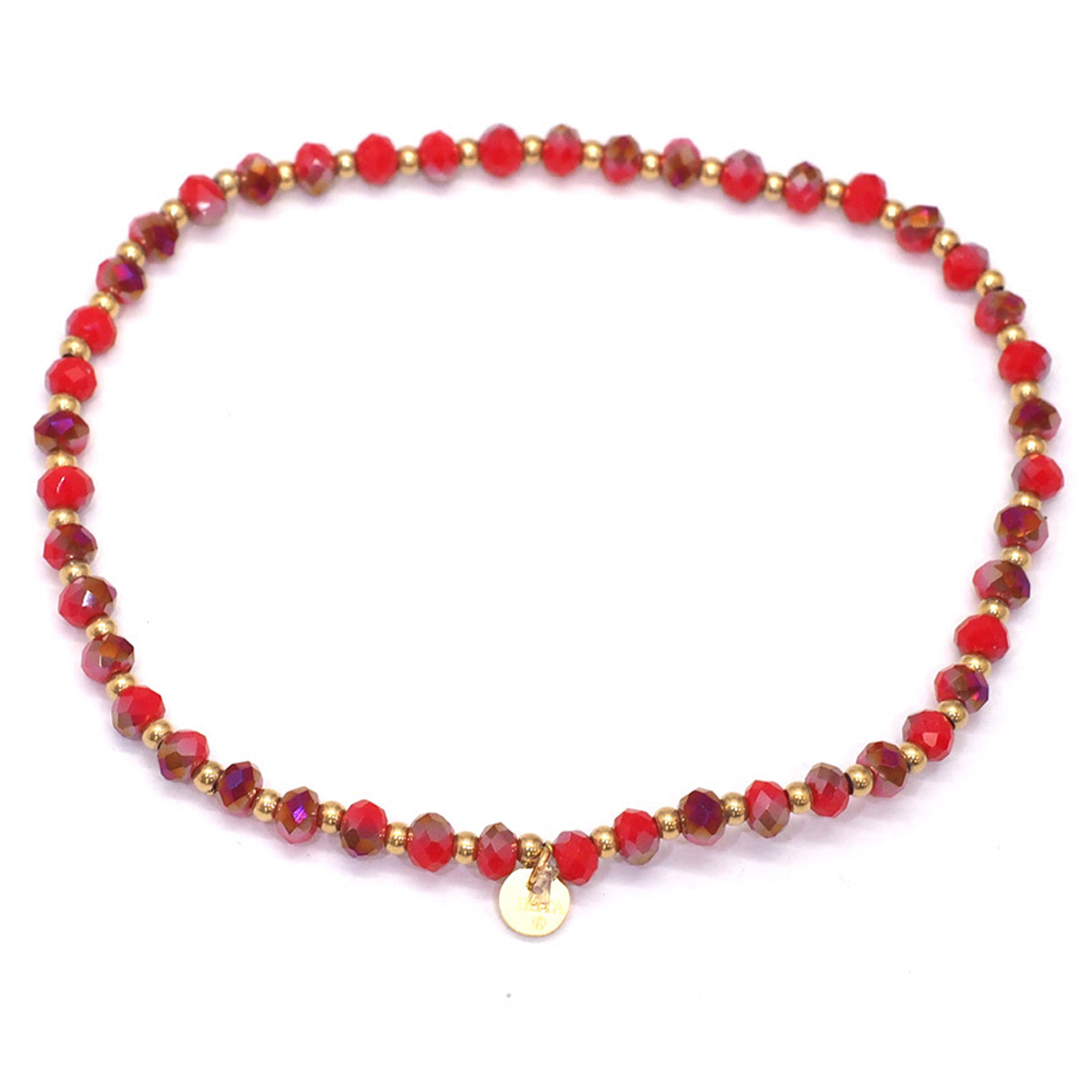 Bracelet créateur Acier \'Boho\' rouge doré - perles 3 mm - [Q8660]