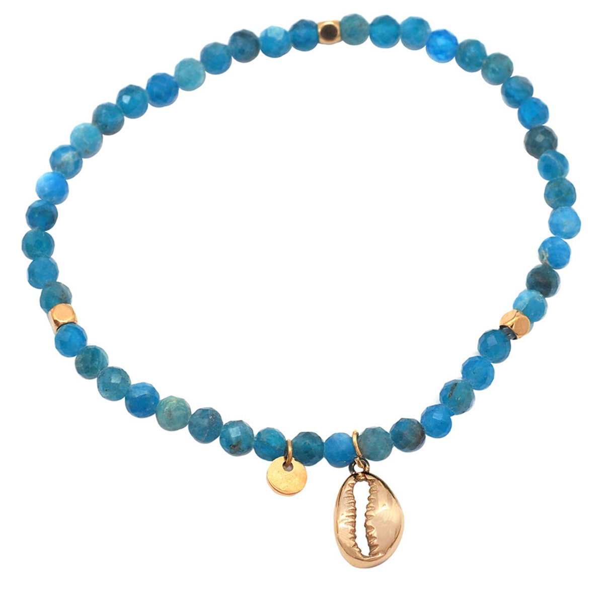 Bracelet créateur Acier \'Cowrie\' agate bleue doré - perles 3 mm, 10x7 mm - [Q8708]