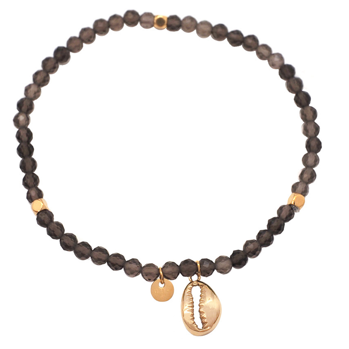 Bracelet créateur Acier \'Cowrie\' agate taupe doré - perles 3 mm, 10x7 mm - [Q8709]