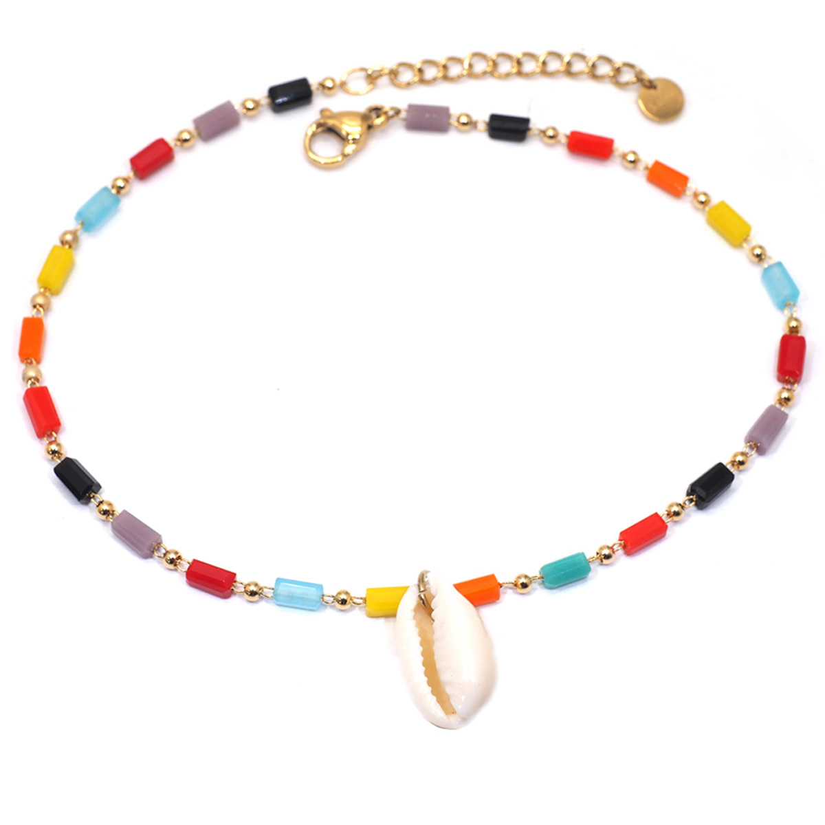 Chaine cheville Acier \'Cowrie\' multicolore doré - 26 cm, 13x9 cm - [Q8730]