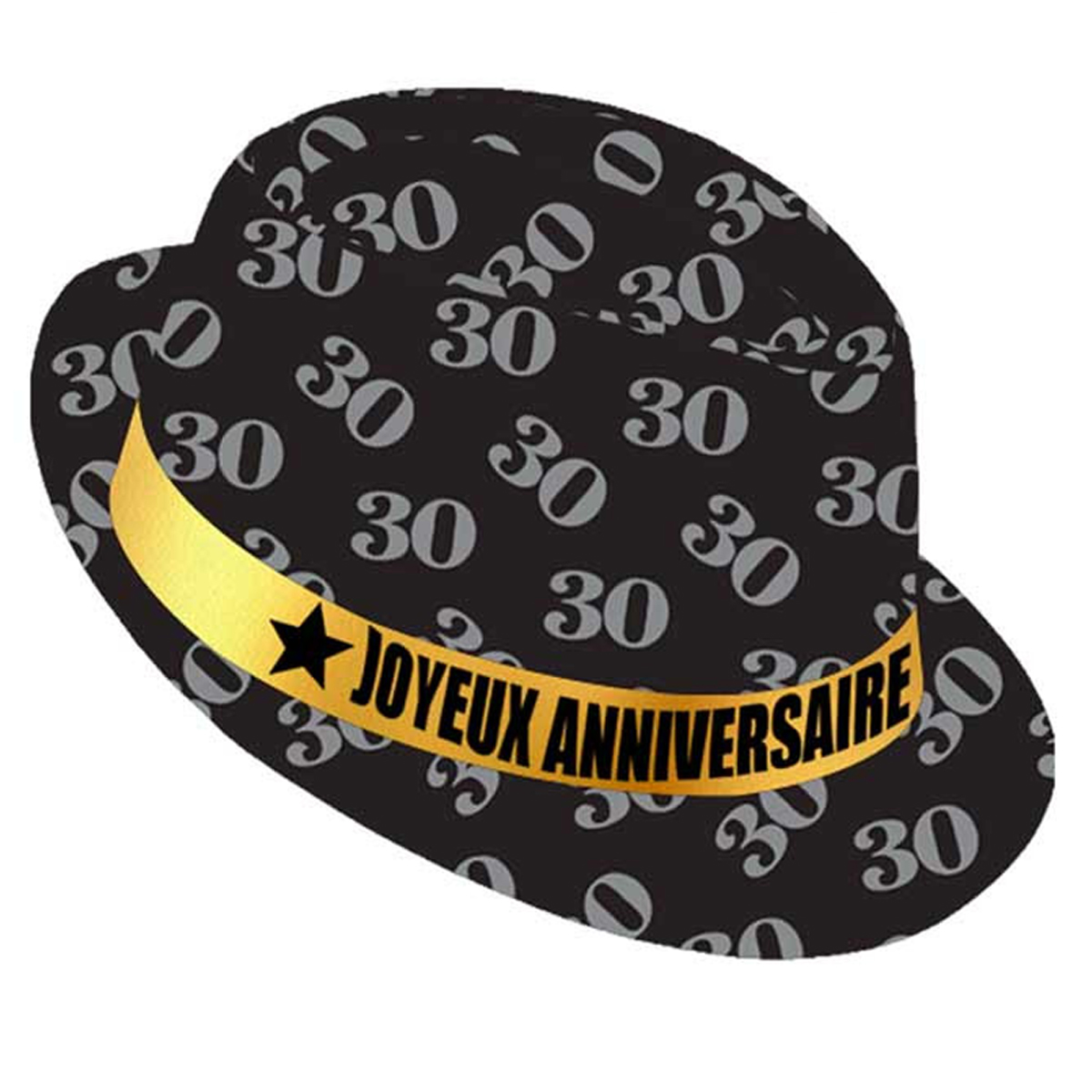Chapeau anniversaire \'30 ans\' noir doré - taille unique - [Q9088]
