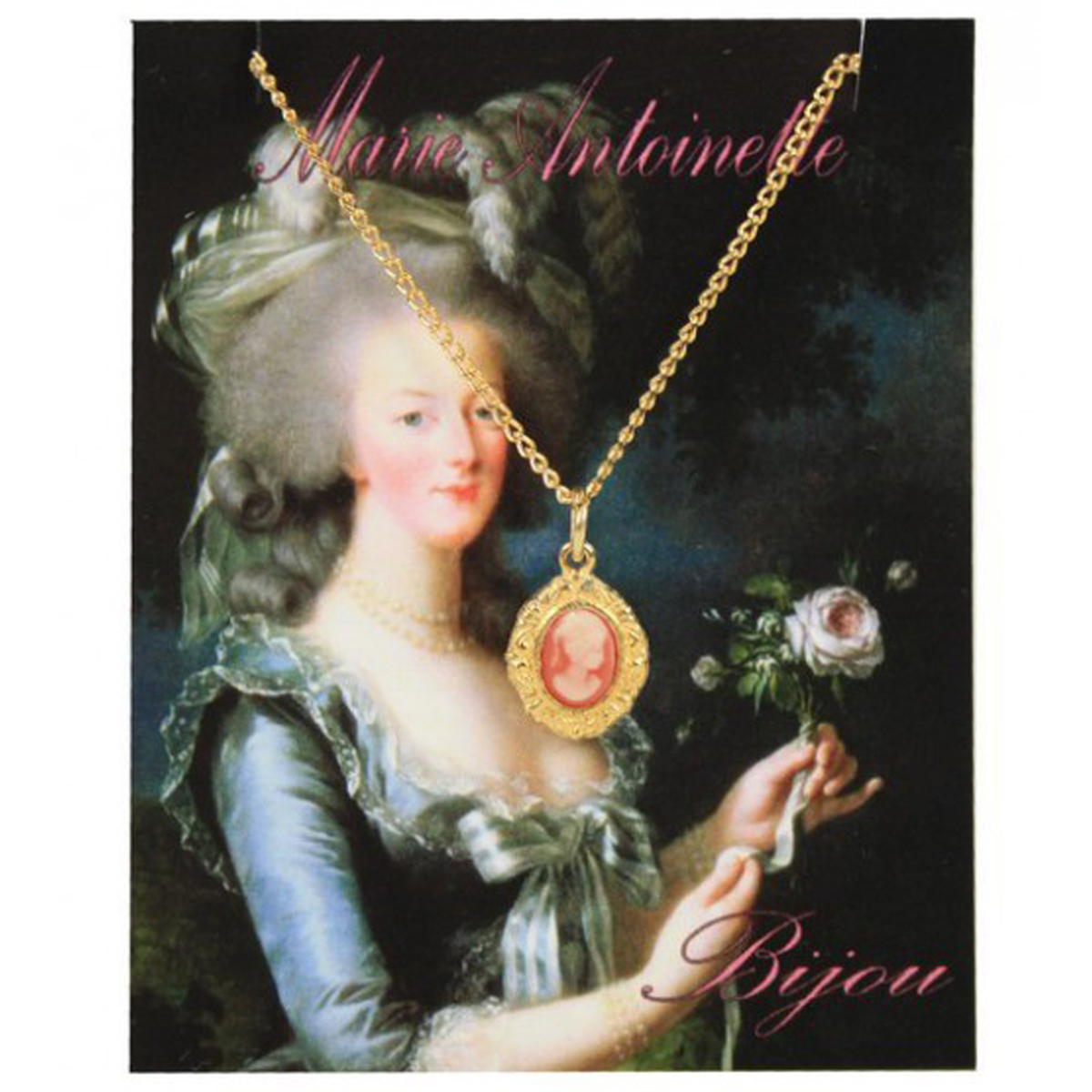 Collier rétro \'Camée\' doré - 45 cm, 14x12 mm - [Q9176]