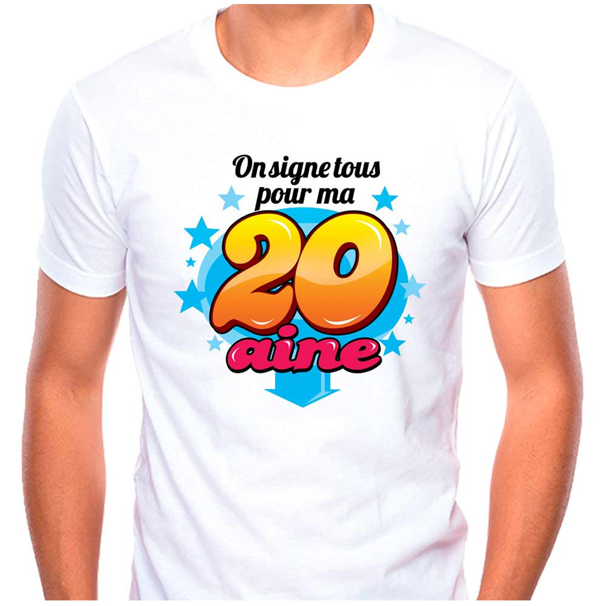 T-shirt coton \'20 aine\' multicolore blanc - (dédicace) - [Q9505]