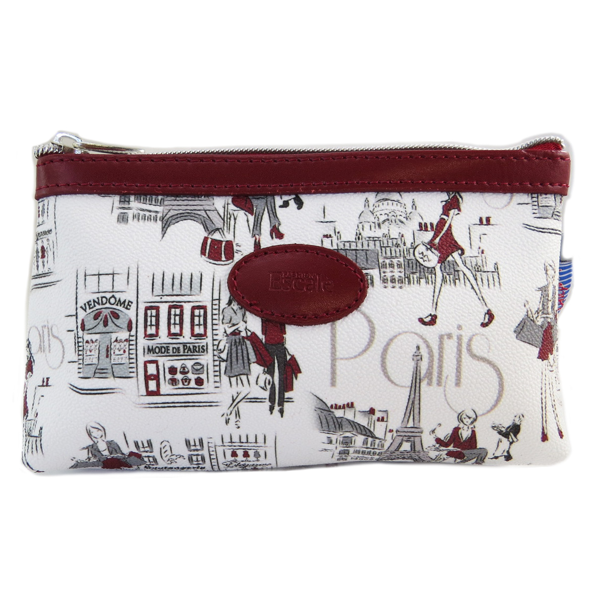 Pochette trousse artisanale \'Parisienne\' blanc rouge - 17x12 cm - [Q9807]