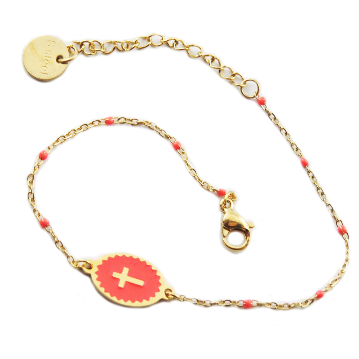 Bracelet créateur Acier \'Croix\' rose doré - 12x9 mm - [R0082]