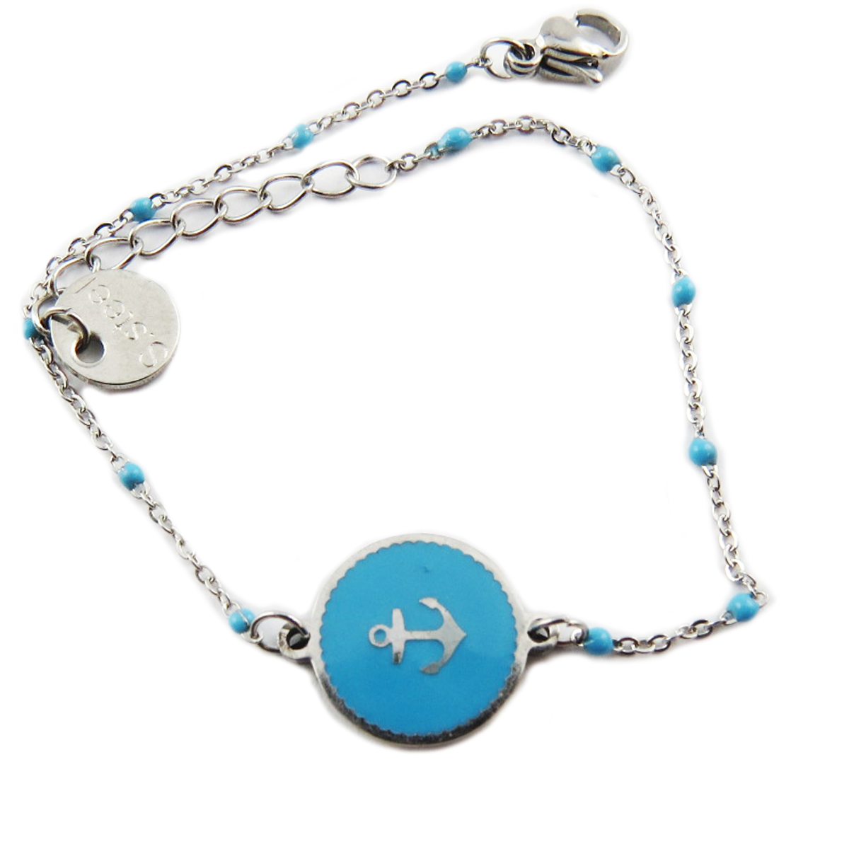 Bracelet créateur Acier \'Ancre Marine\' bleu argenté - 13 mm - [R0084]