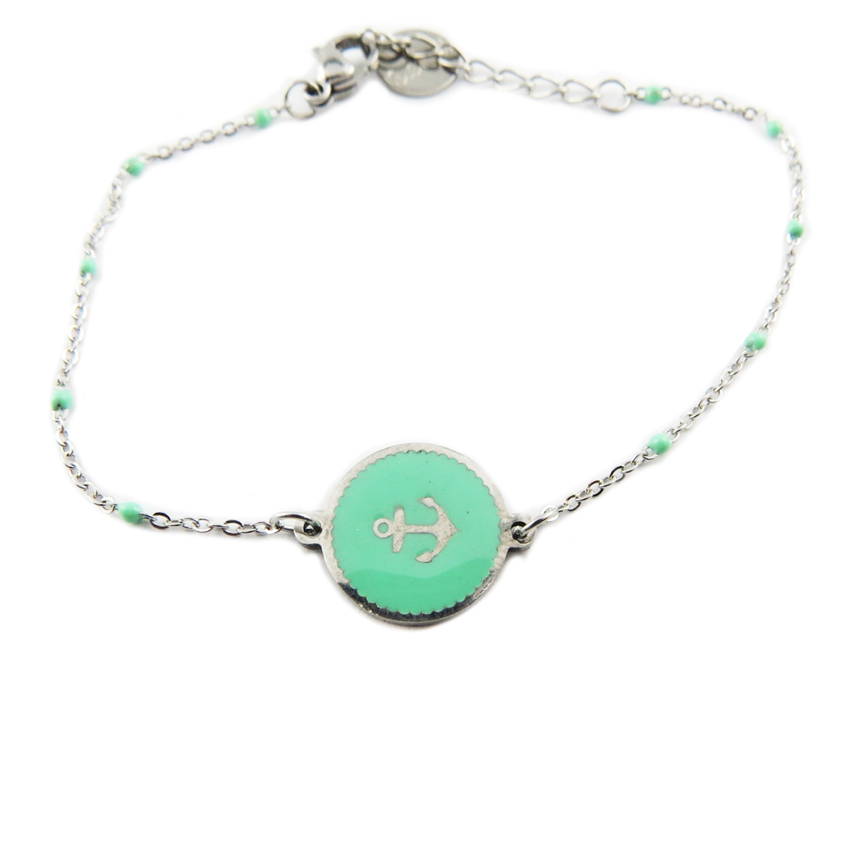 Bracelet créateur Acier \'Ancre Marine\' vert argenté - 13 mm - [R0085]