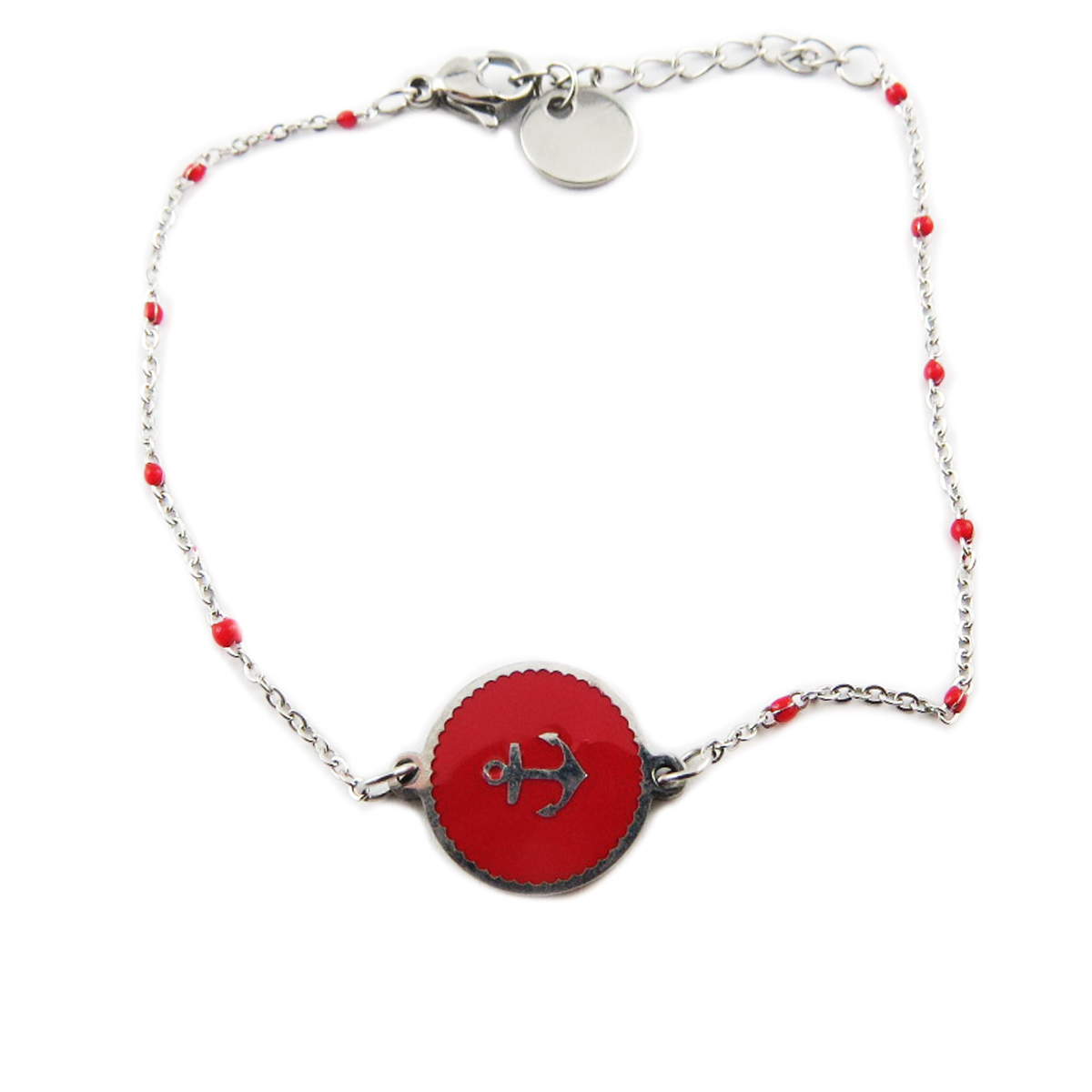 Bracelet créateur Acier \'Ancre Marine\' rouge argenté - 13 mm - [R0086]