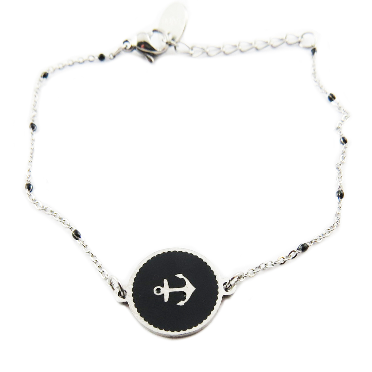Bracelet créateur Acier \'Ancre Marine\' noir argenté - 13 mm - [R0089]