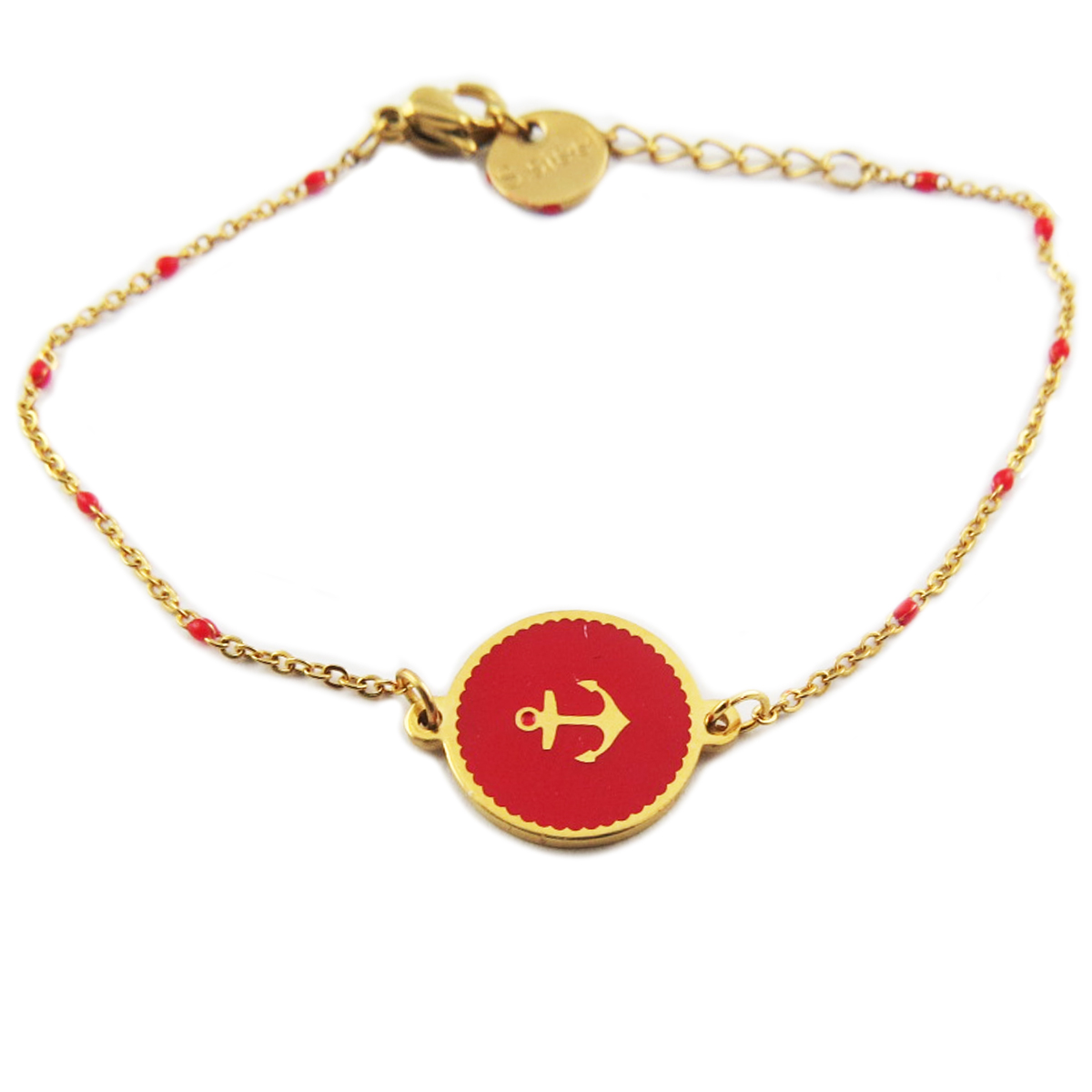 Bracelet créateur Acier \'Ancre Marine\' rouge doré - 13 mm - [R0094]