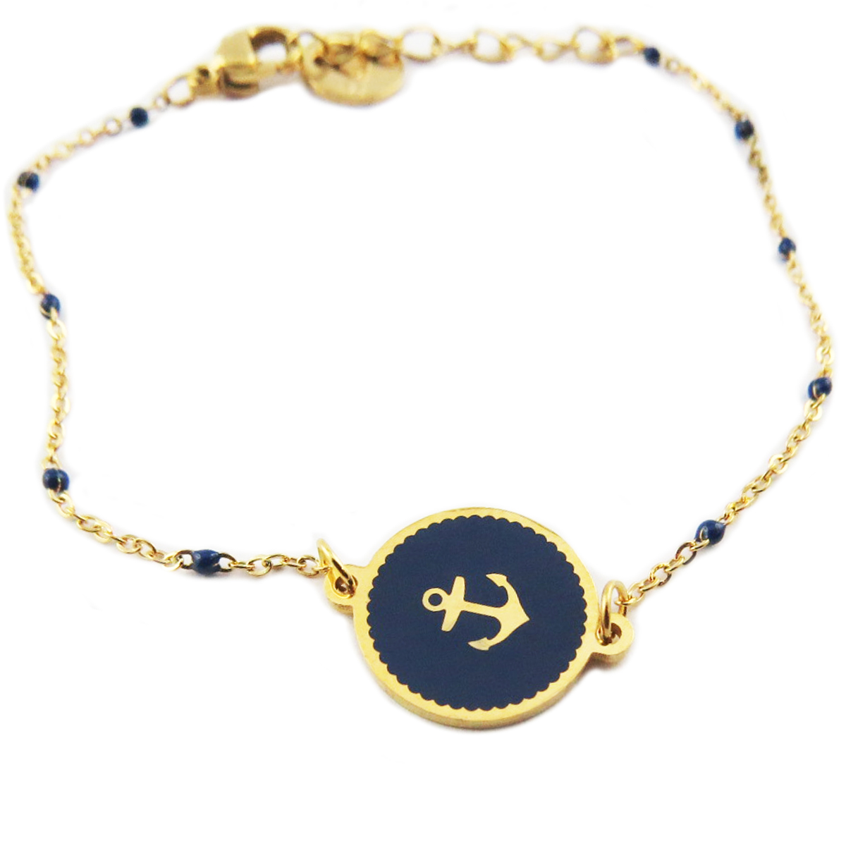 Bracelet créateur Acier \'Ancre Marine\' marine doré - 13 mm - [R0096]