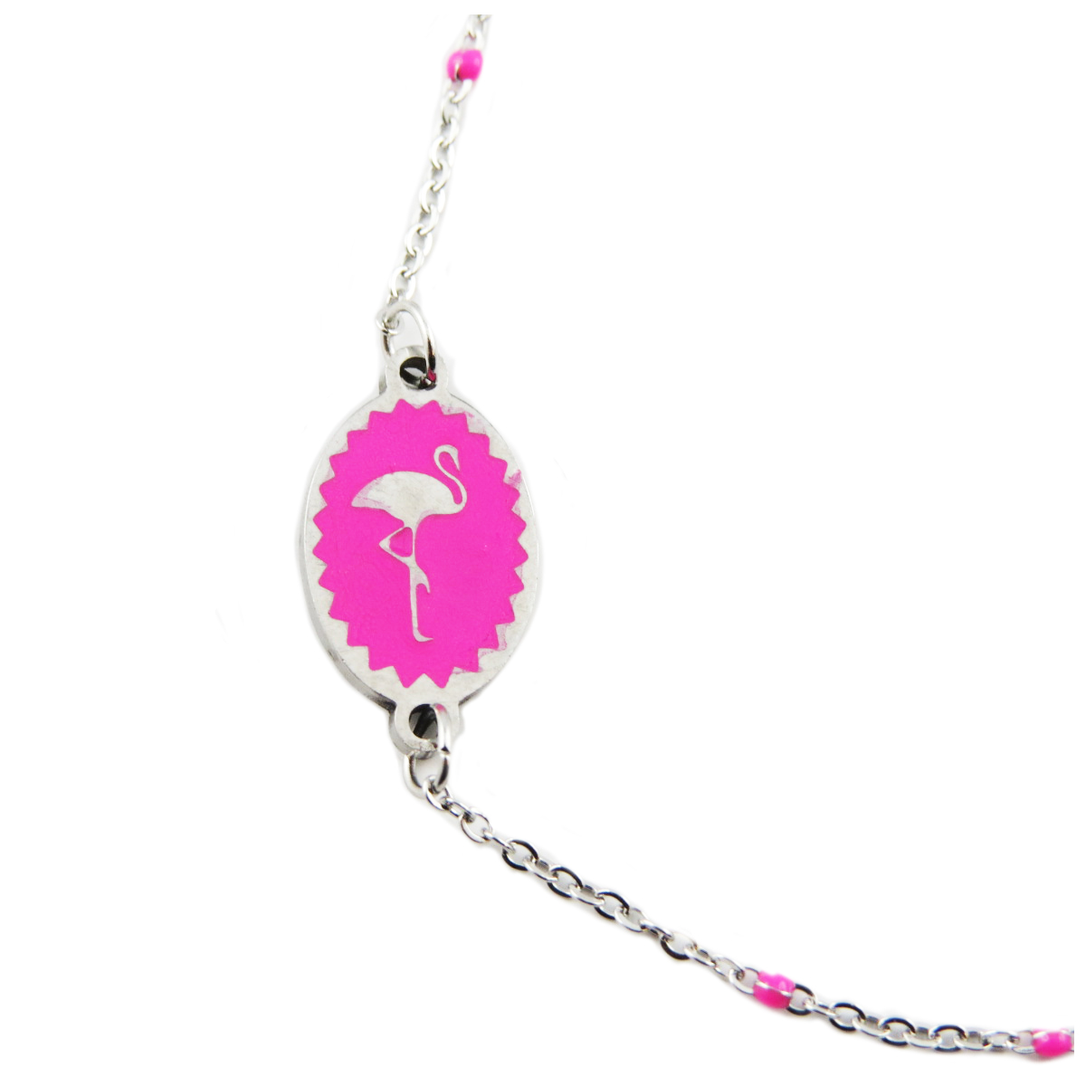 Bracelet créateur Acier \'Flamant Rose\' rose argenté - 12x9 mm - [R0112]