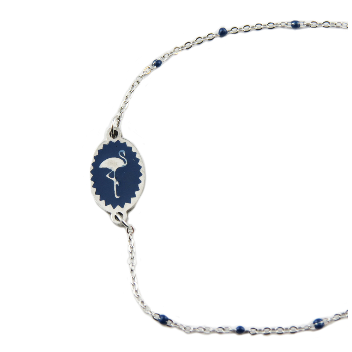 Bracelet créateur Acier \'Flamant Rose\' marine argenté - 12x9 mm - [R0113]