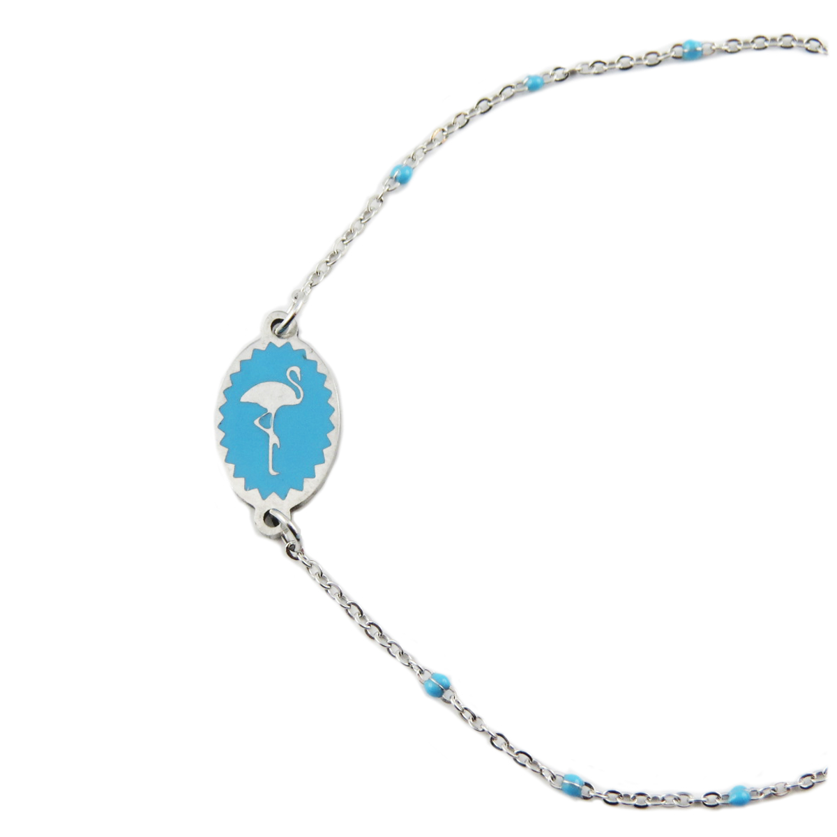 Bracelet créateur Acier \'Flamant Rose\' bleu argenté - 12x9 mm - [R0114]