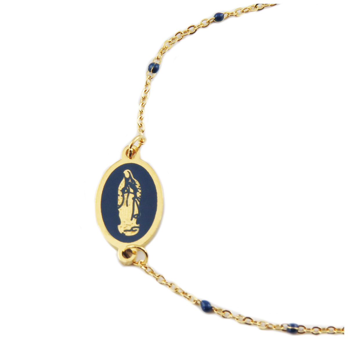 Bracelet créateur Acier \'Vierge Marie\' bleu foncé doré - 12x9 mm - [R0121]