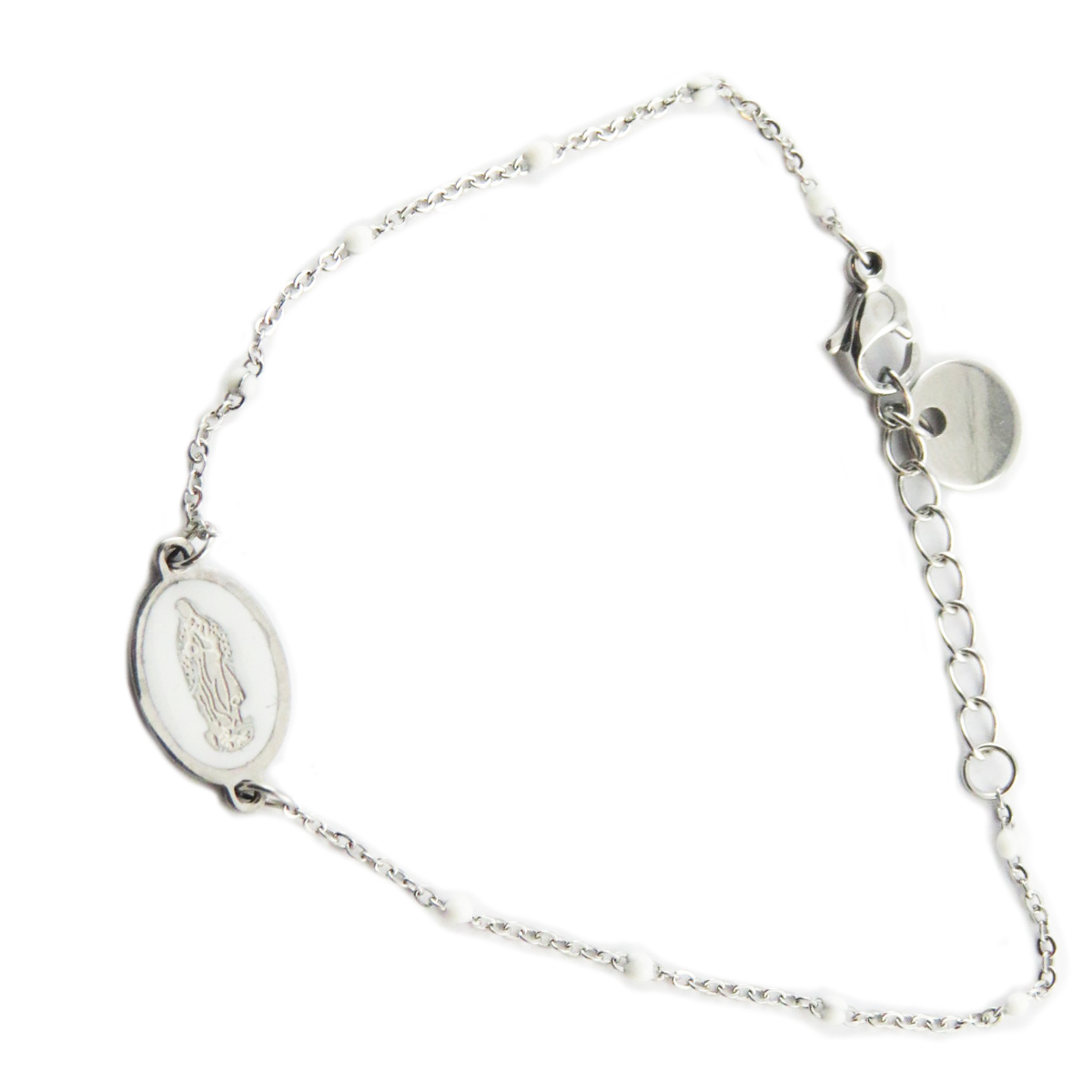 Bracelet créateur Acier \'Vierge Marie\' blanc argenté - 12x9 mm - [R0127]