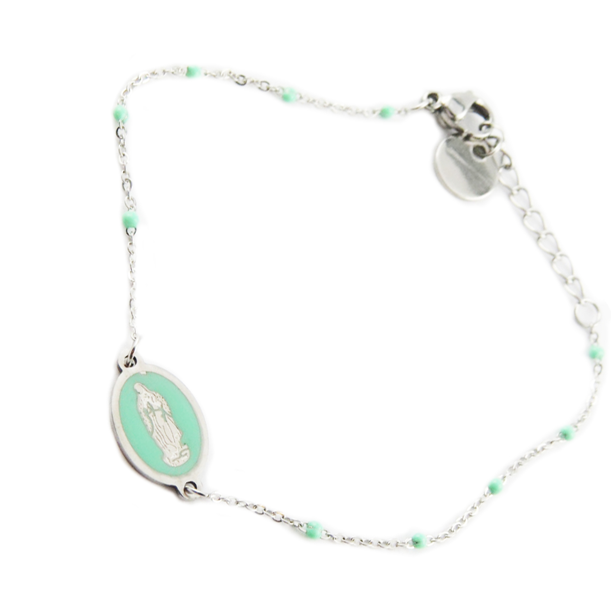 Bracelet créateur Acier \'Vierge Marie\' vert argenté - 12x9 mm - [R0128]