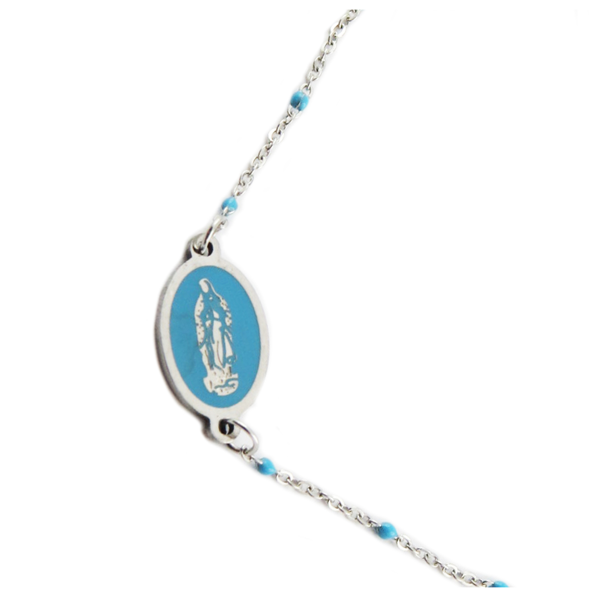 Bracelet créateur Acier \'Vierge Marie\' bleu argenté - 12x9 mm - [R0129]