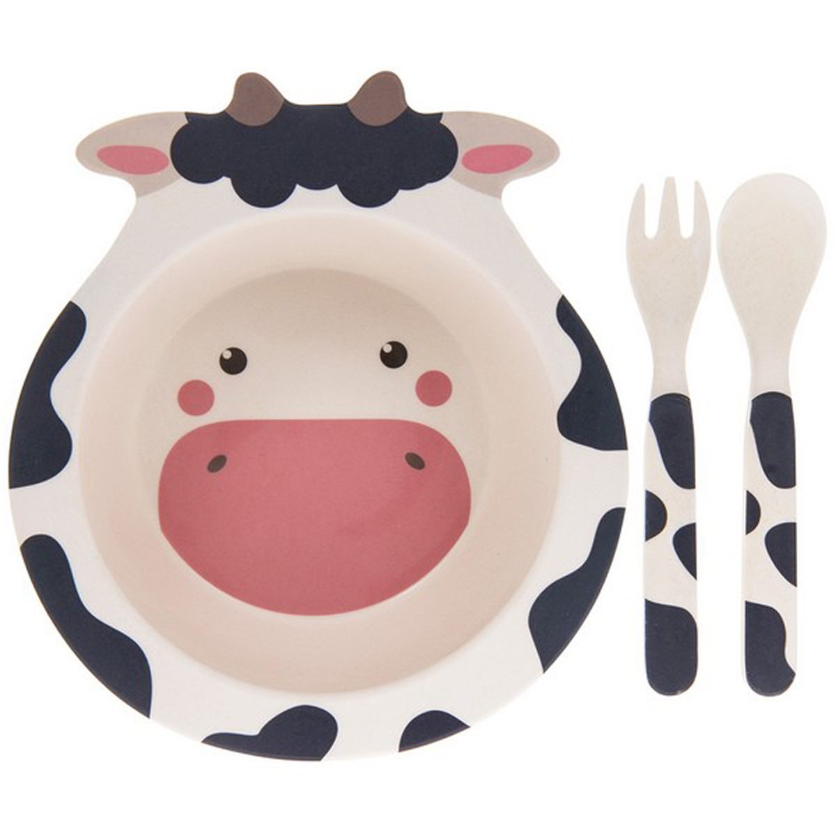 Set repas enfant bambou \'Vache\' - (3 pièces) 16 cm - [R0366]