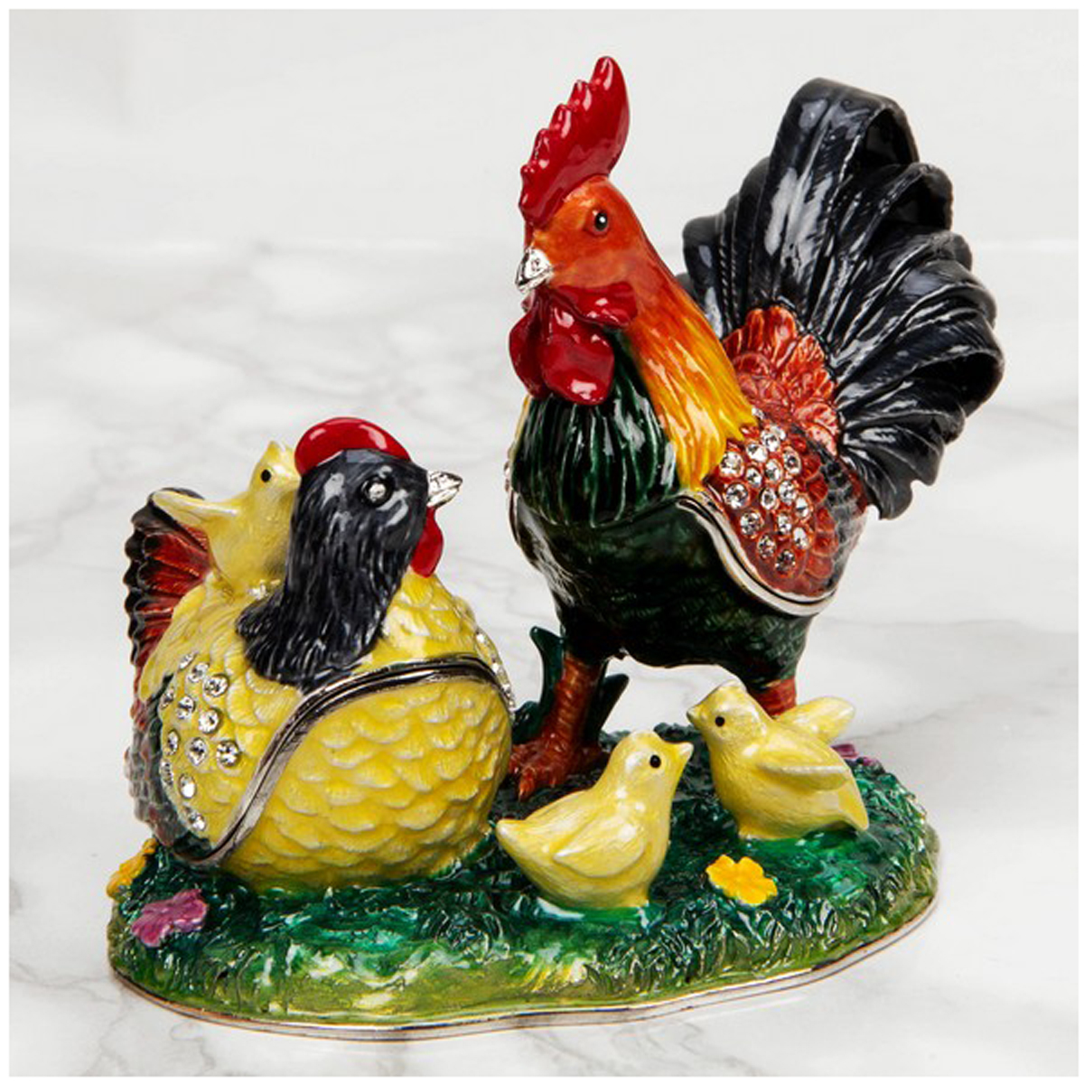 Coffret à Bijoux \'Famille Coq Poule\' multicolore - 10x8 cm - [R0609]