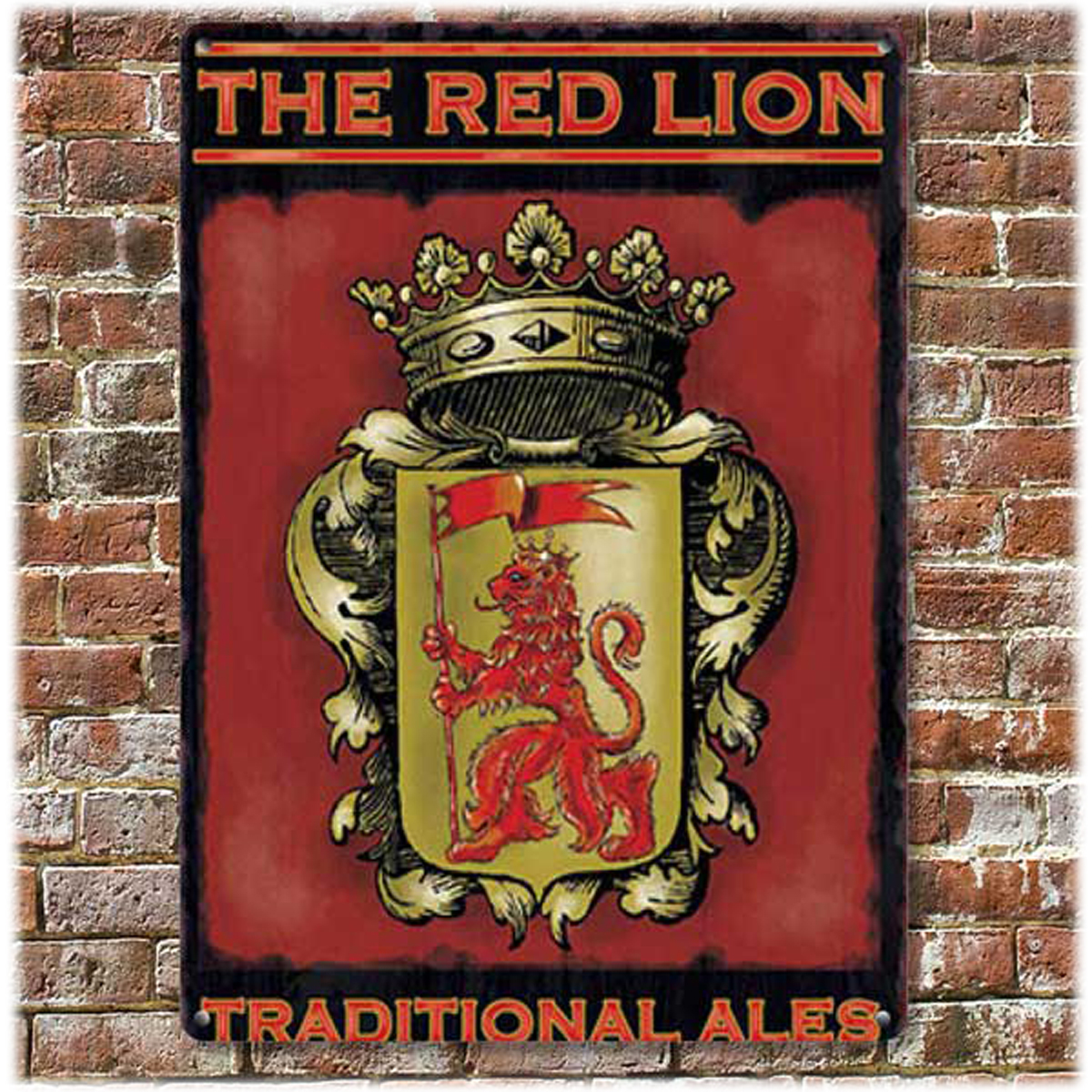 Plaque métal rétro \'The Red Lion\' rouge vintage - 20x15 cm - [R1783]