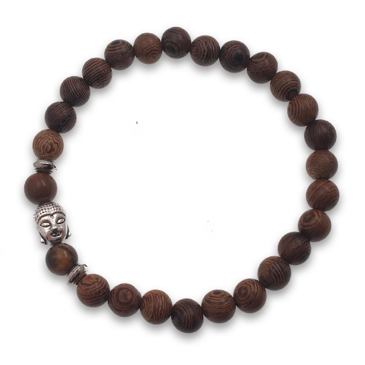Bracelet créateur \'Minéralia\' oeil de tigre, bois de cassia - 8 mm - [R2138]