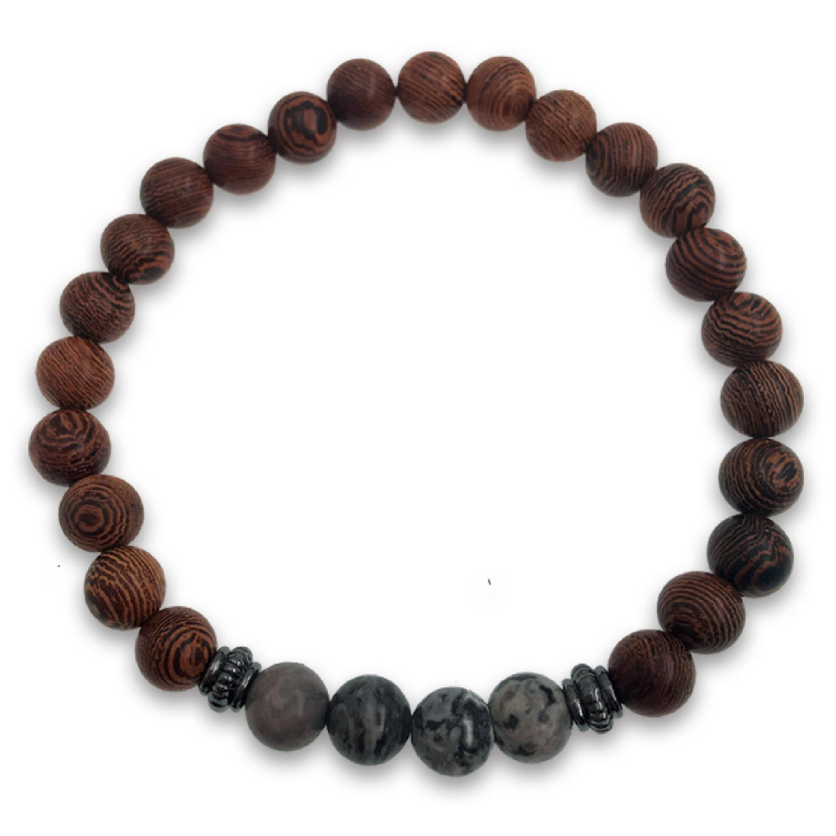 Bracelet créateur \'Minéralia\' agate grise, bois de cassia - 8 mm - [R2141]