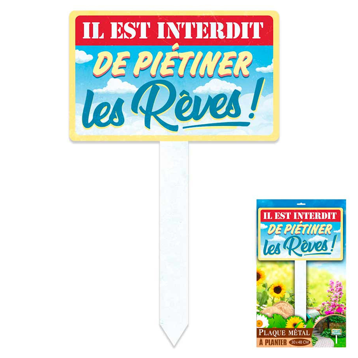 Plaque jardin métal \'Messages\' (Il est interdit de piétiner les Rêves !) - 48x30 cm - [R2295]
